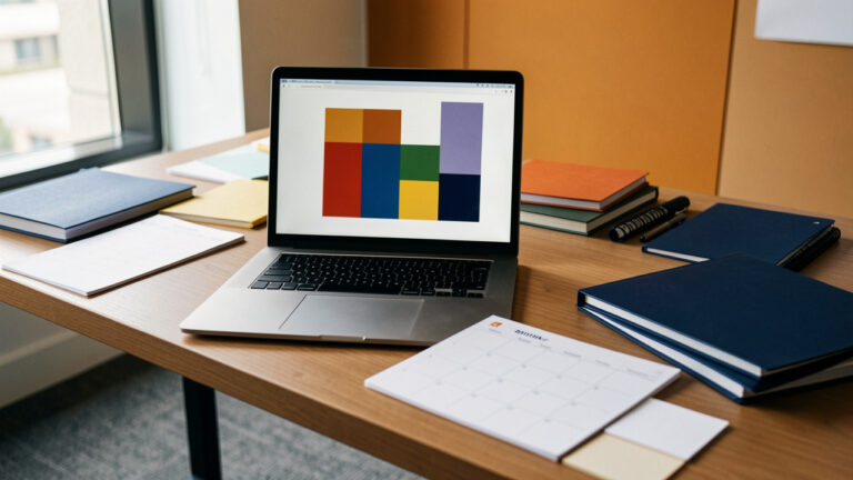 Espace de travail moderne et organisé illustrant la structuration de la prospection d’un cabinet de conseil B2B avant une embauche.